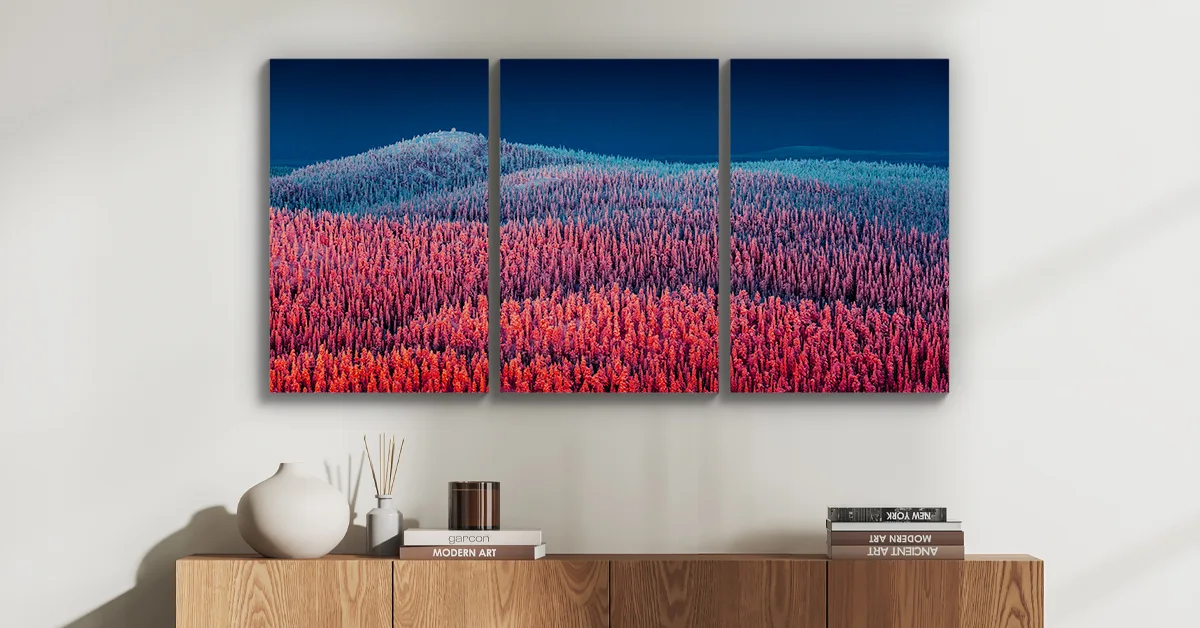 multi panel canvas photo print with forest motif.
