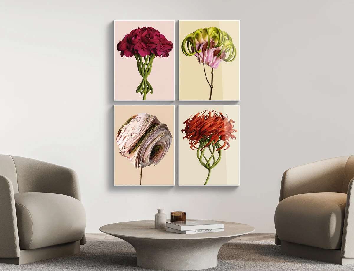 four trippy abstract flower photo art, Flora Incognita series.