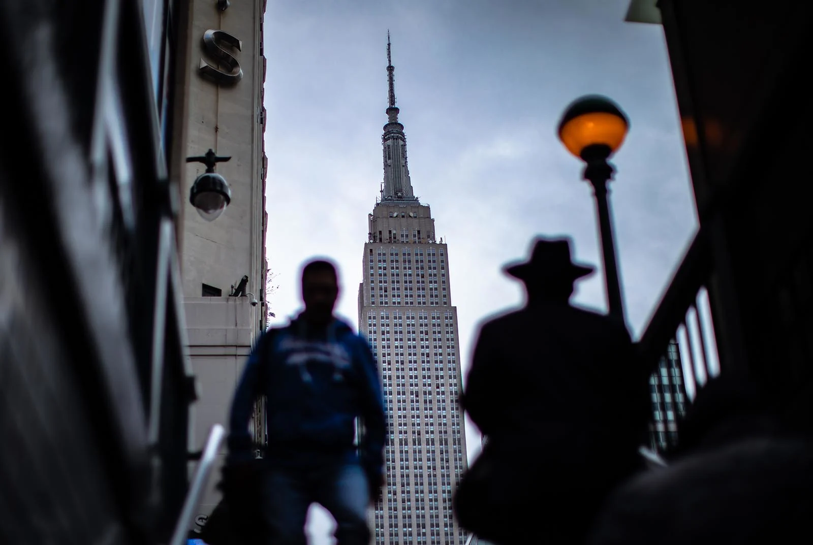 empire state building from the perspective of a subway exit.