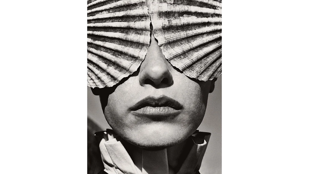 Woman with sea shells in front of her eyes
