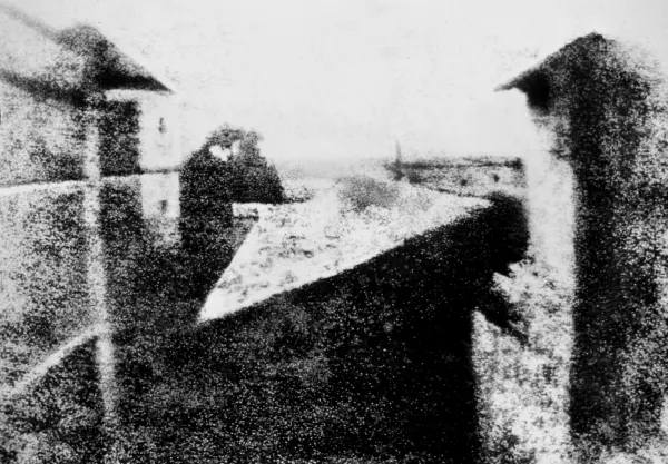 The first photograph from 1826 by Joseph Nicéphone Niépces "La cour du domaine du Gras".