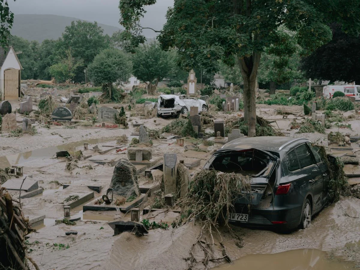 Ahr valley, flood disaster, mud with figure.