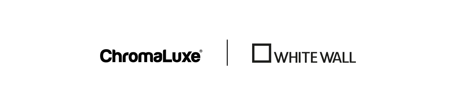 ChromaLuxe and WhiteWall logos side by side, separated by a vertical line, in black text on white background