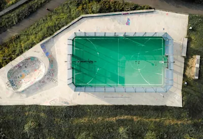 sports field from above, drone photography.
