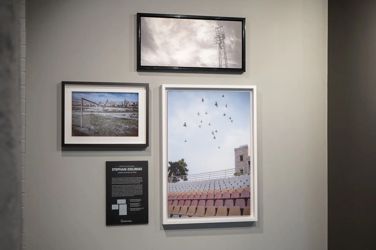 Football photos on the creative wall in the Hamburg store.