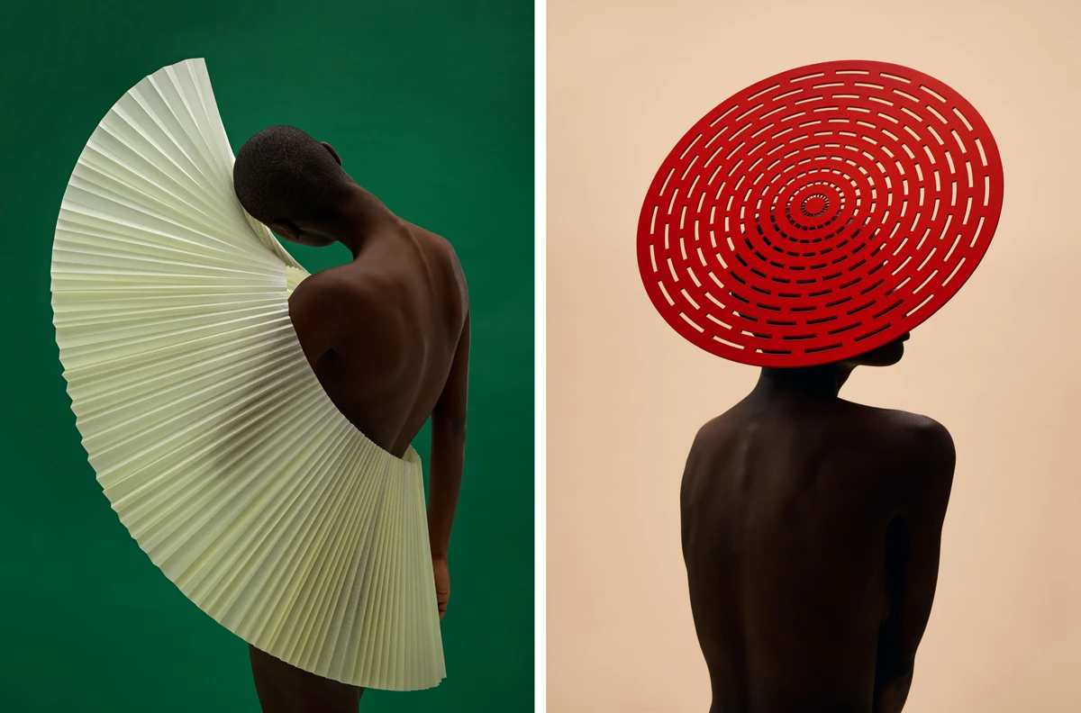 split image of two conceptual series by Gavin Goodman, green and red color scheme, silhouette of a person.