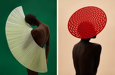 split image of two conceptual series by Gavin Goodman, green and red color scheme, silhouette of a person.