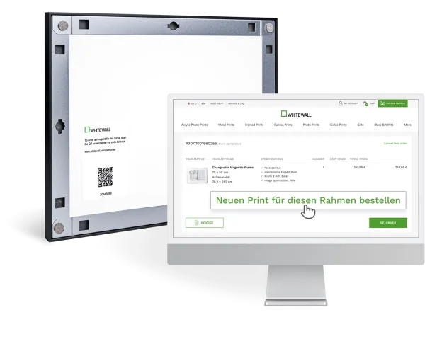 Vorschau-Grafik der Print Nachbestellung über QR-Code auf der Rückseite des Magnetrahmen