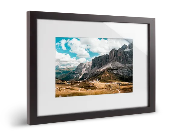 mountainscape as a photo print in a solid wood passe-partout frame.