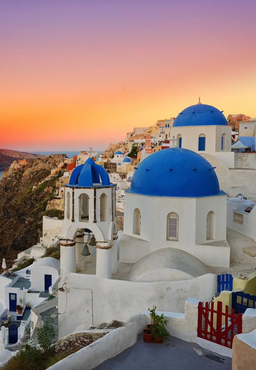 santorini white buildings.