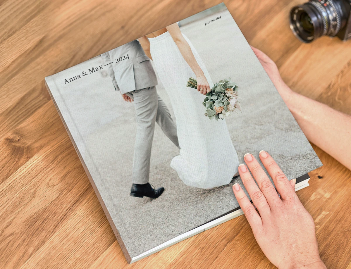 wedding coffee table book with linen cover.