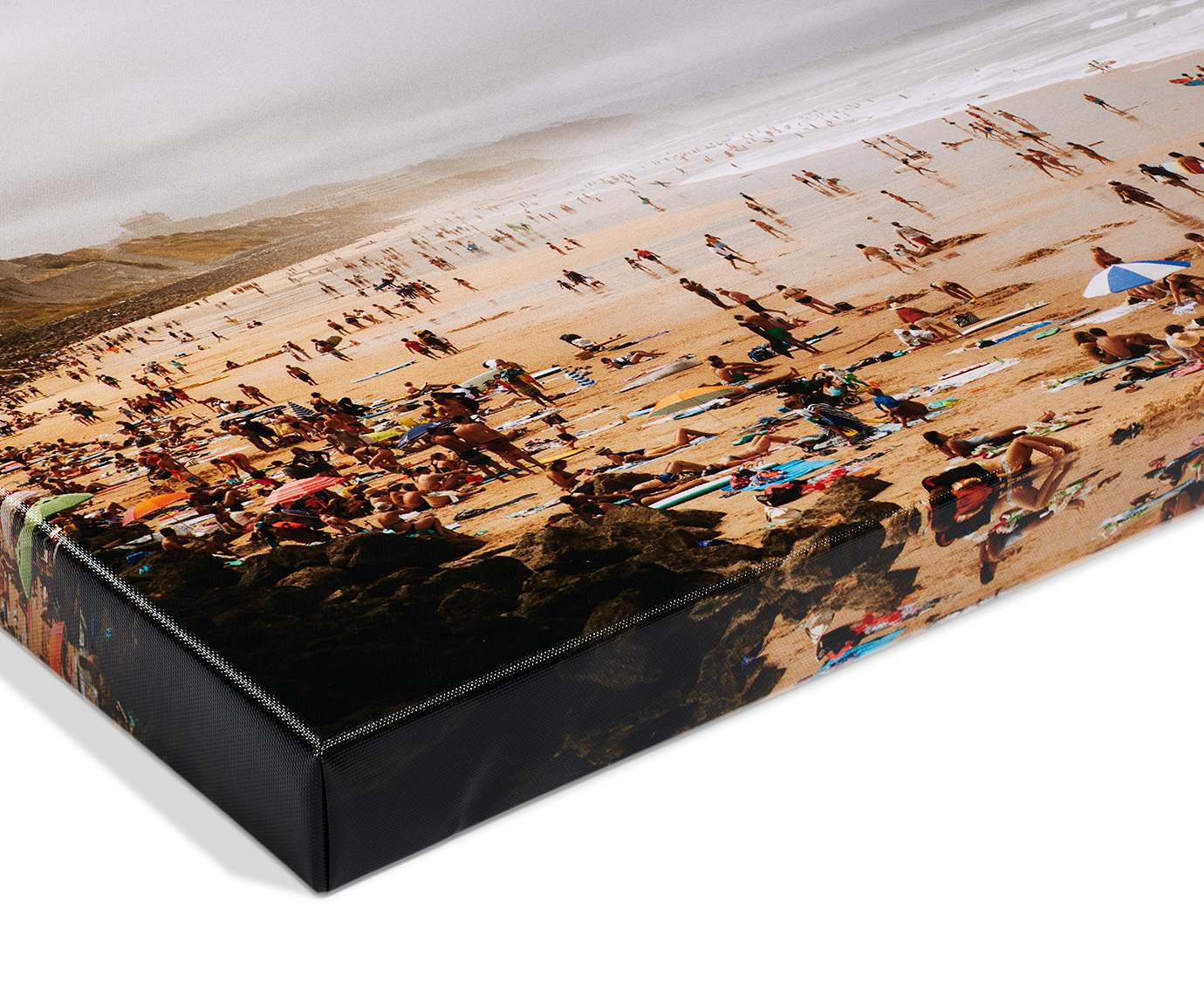 glossy canvas print on a stretcher frame with wraparound edges.