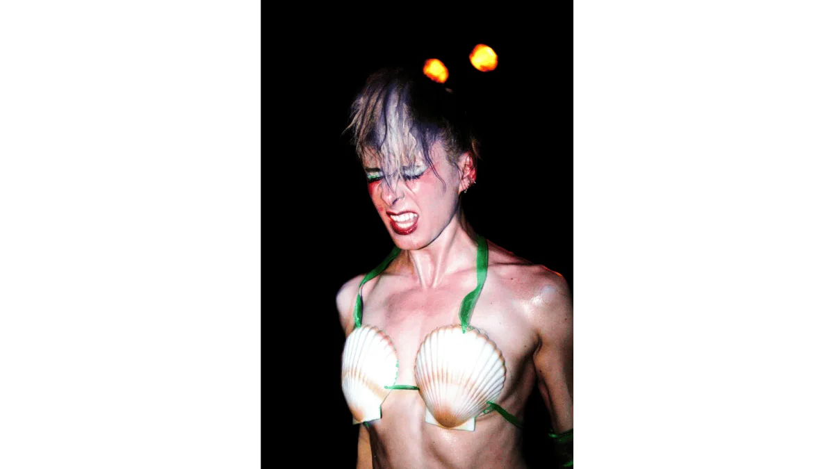 A picture from photographer Benita Suchodrev, representing a woman with a seashell bra in a club.