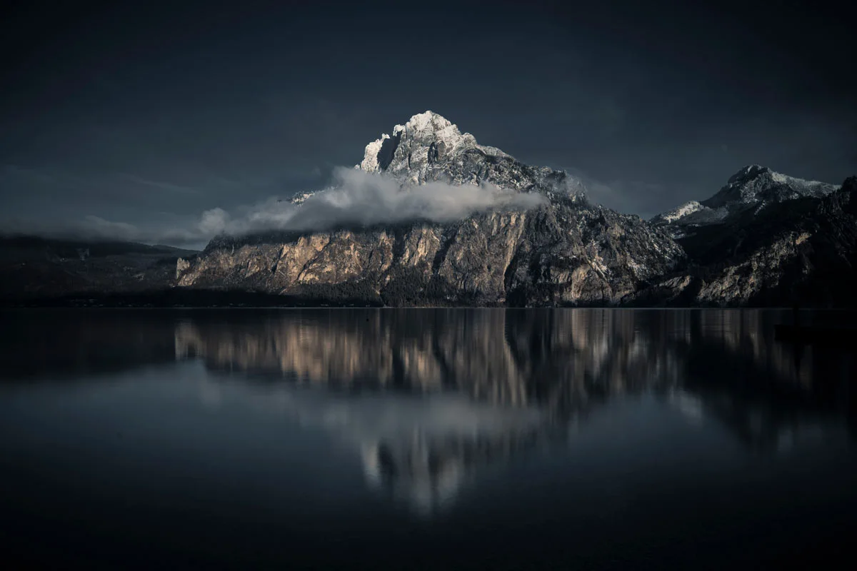 mountain in front of a lake.