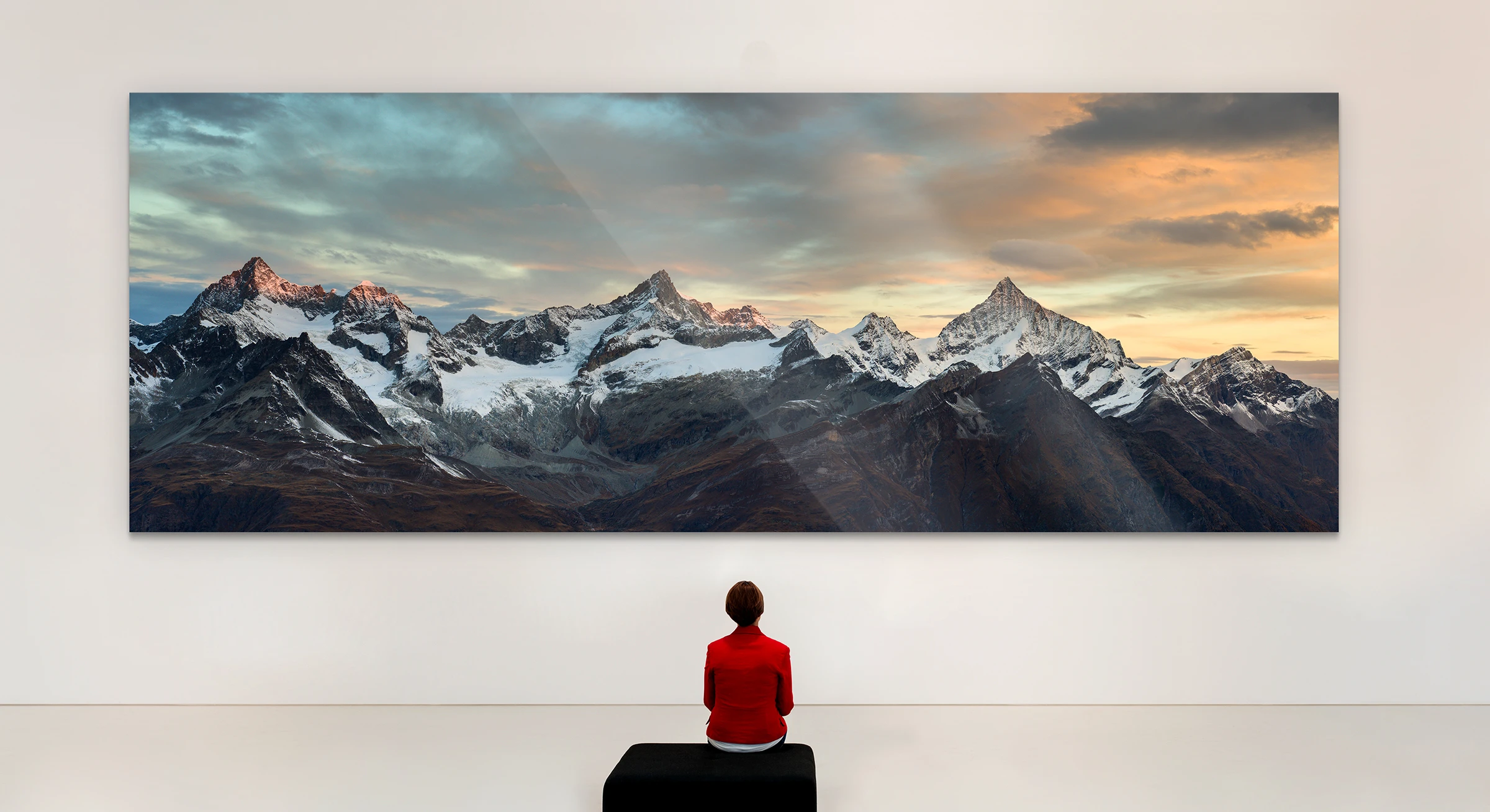 Mountain panorama photo as WhiteWall Masterprint hanging on a gallery wall.