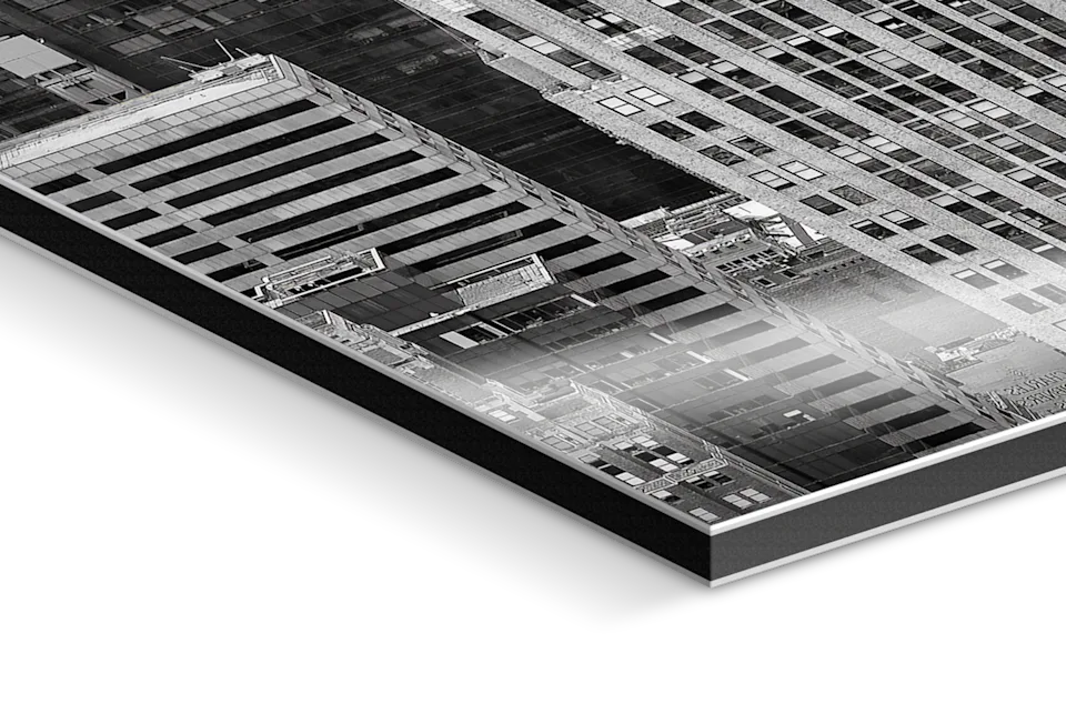 Zwart-wit afdruk op alu-Dibond van Ilford, met een gestructureerd oppervlak.