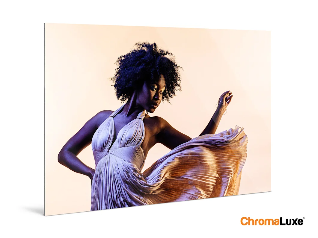 ChromaLuxe HD Metal Print 1 A dancing woman on an HD metal print.