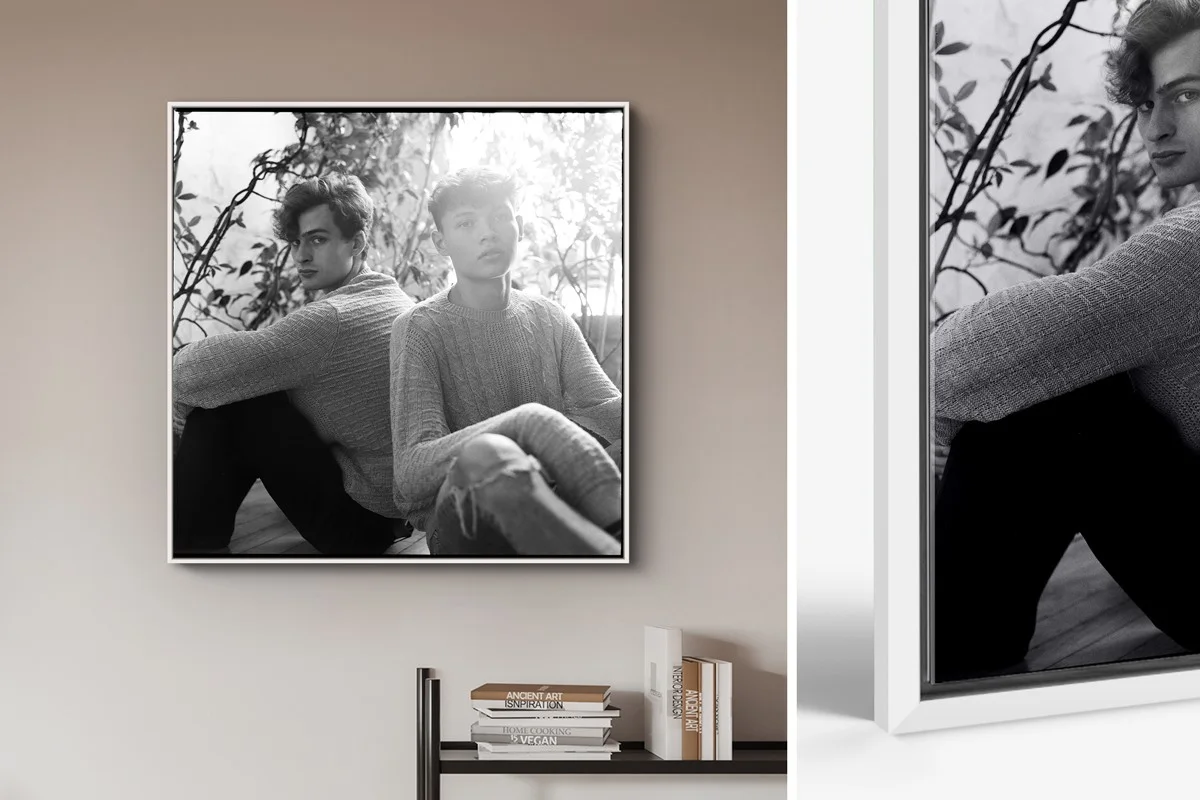 portrait photography, two male models in Parisian apartment, taken with Hasselblad 500C/M by Vivien Liskovsky.