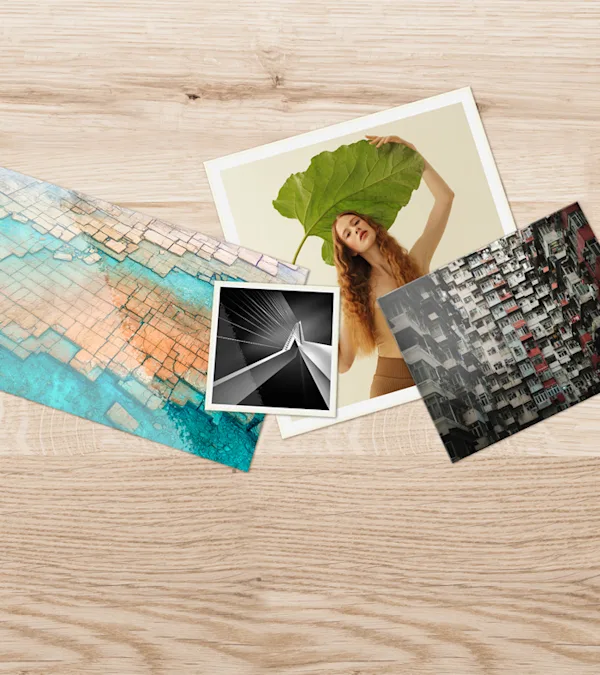 photo prints selection lying on a table.