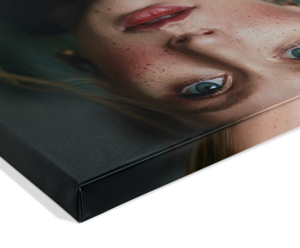 Textile print on a stretcher frame with wraparound edges.