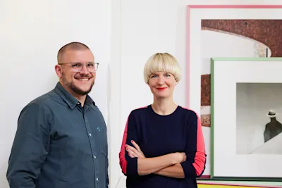 A portrait of the designers Eva Margueree and Marcel Besau.