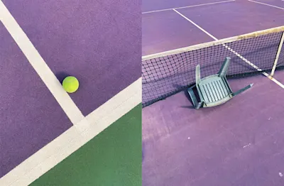Colorful purple and green tennis field image shot with smartphone by Burak Boylu. 