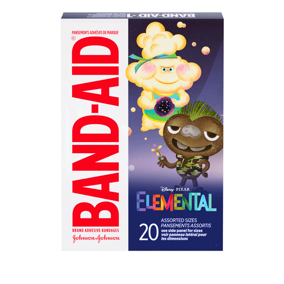 BAND-AID(R) Brand Disney Pixar Elemental Bandages, 20ct Back of Pack