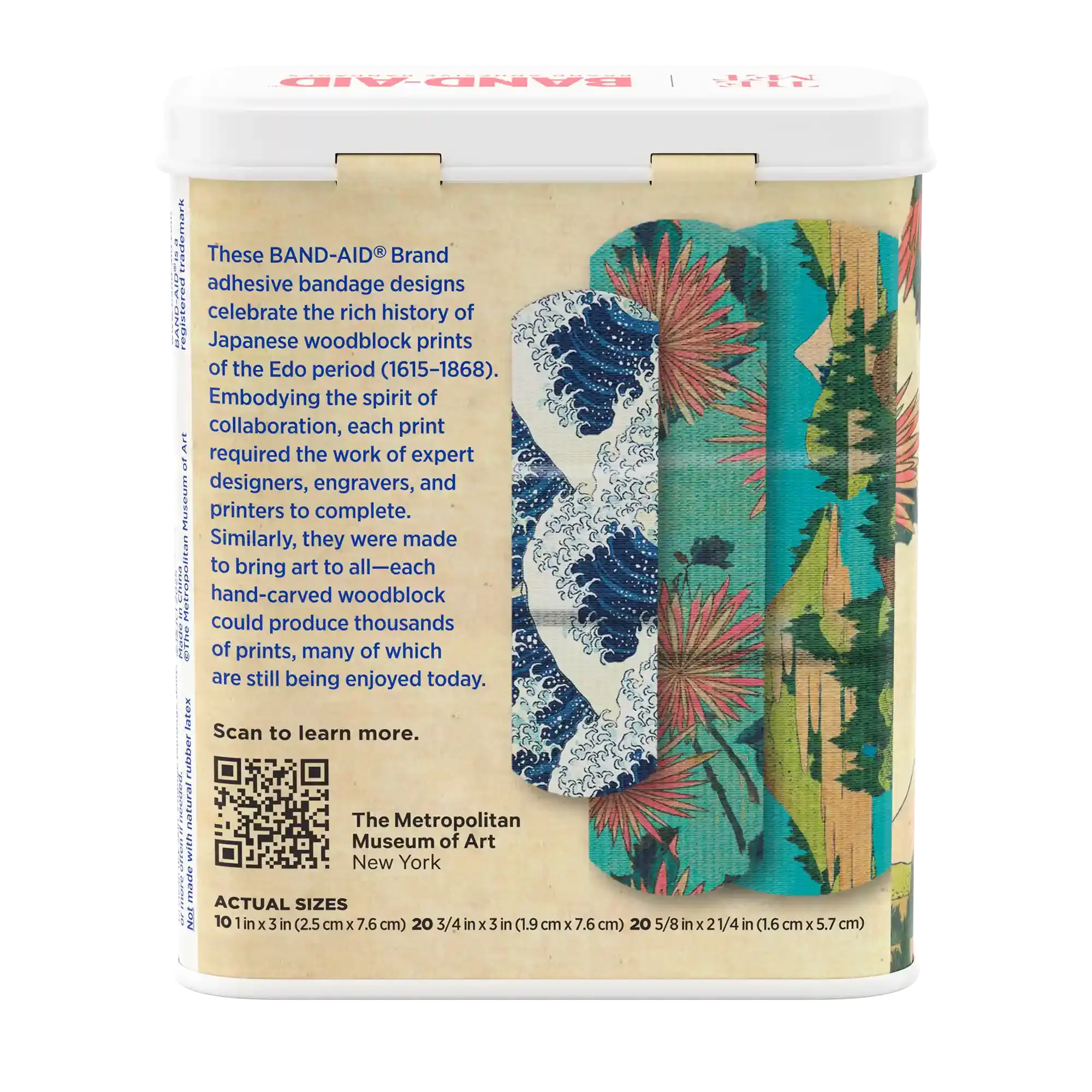 Back pack shot of BAND-AID® Brand Adhesive Bandages, Designs by Hokusai, Assorted 50 ct
