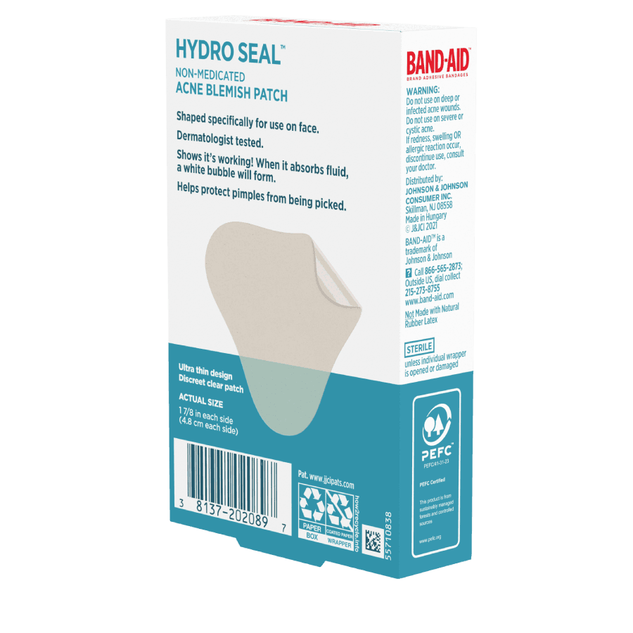 BAND-AID® Brand HYDRO SEAL® Hydrocolloid Acne Blemish Patches package side 3