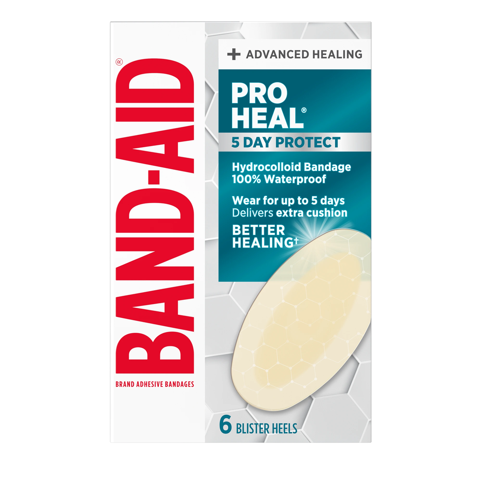 Front Pack shot of BAND-AID® Brand PRO HEAL® Adhesive Bandages 5 Day Protect Blister 6ct