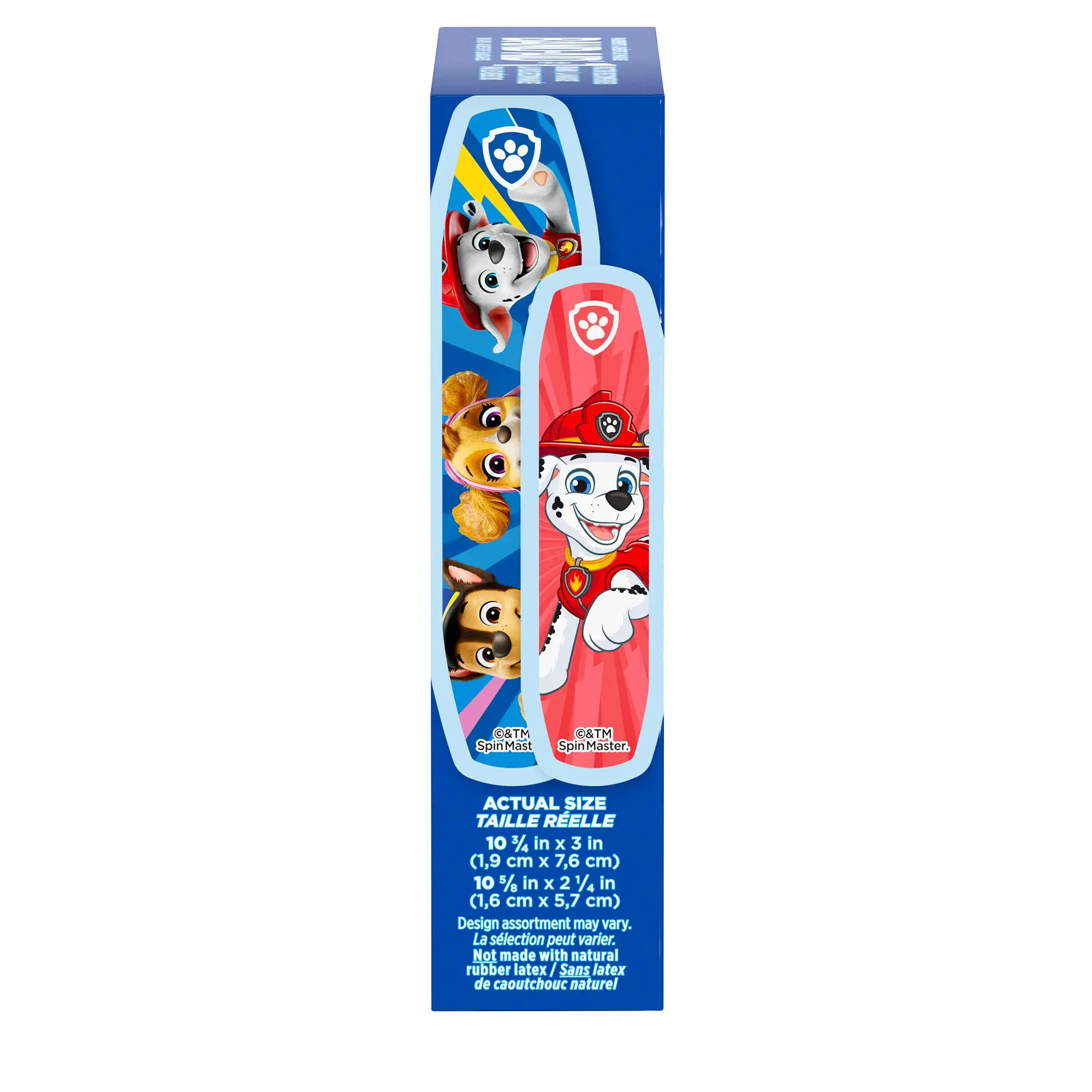 Actual Size pack shot for BAND-AID® Brand Adhesive Bandages, featuring Paw Patrol