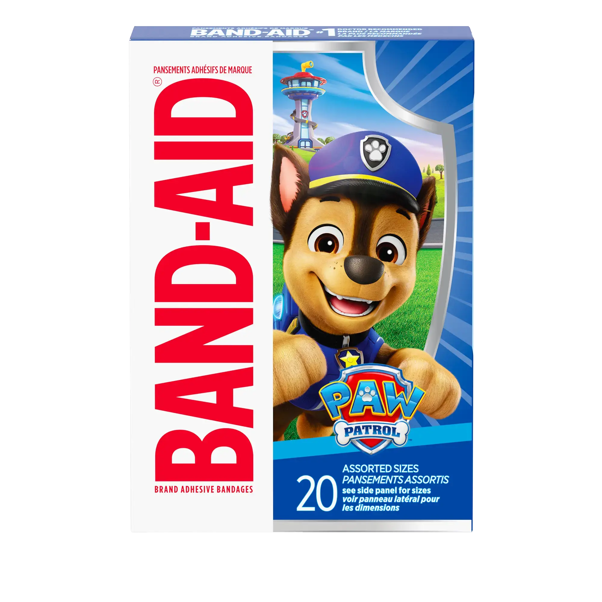 Front Pack shot of BAND-AID® Brand Adhesive Bandages, featuring Paw Patrol