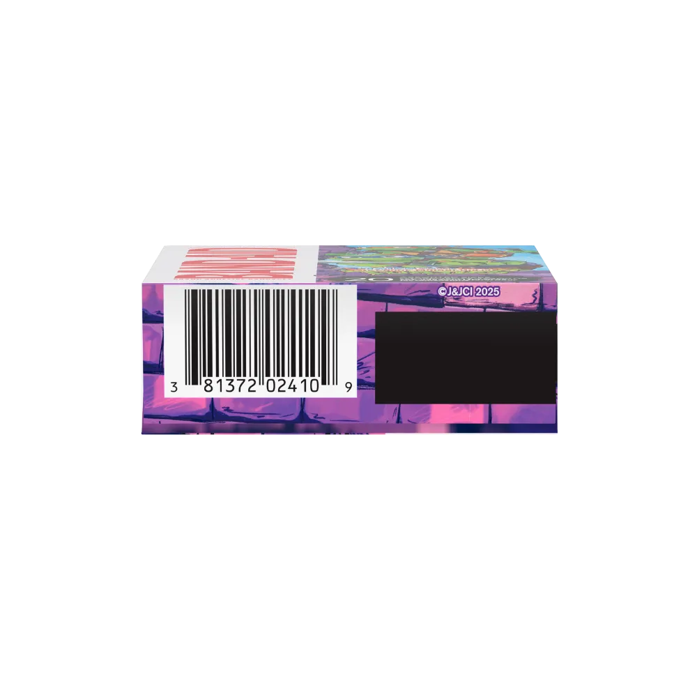 Zooming in on the box's base, we see a barcode (3 81372"02410 9) and a hint of a blacked-out section, probably concealing more details. The box is adorned with a vibrant purple and pink motif.