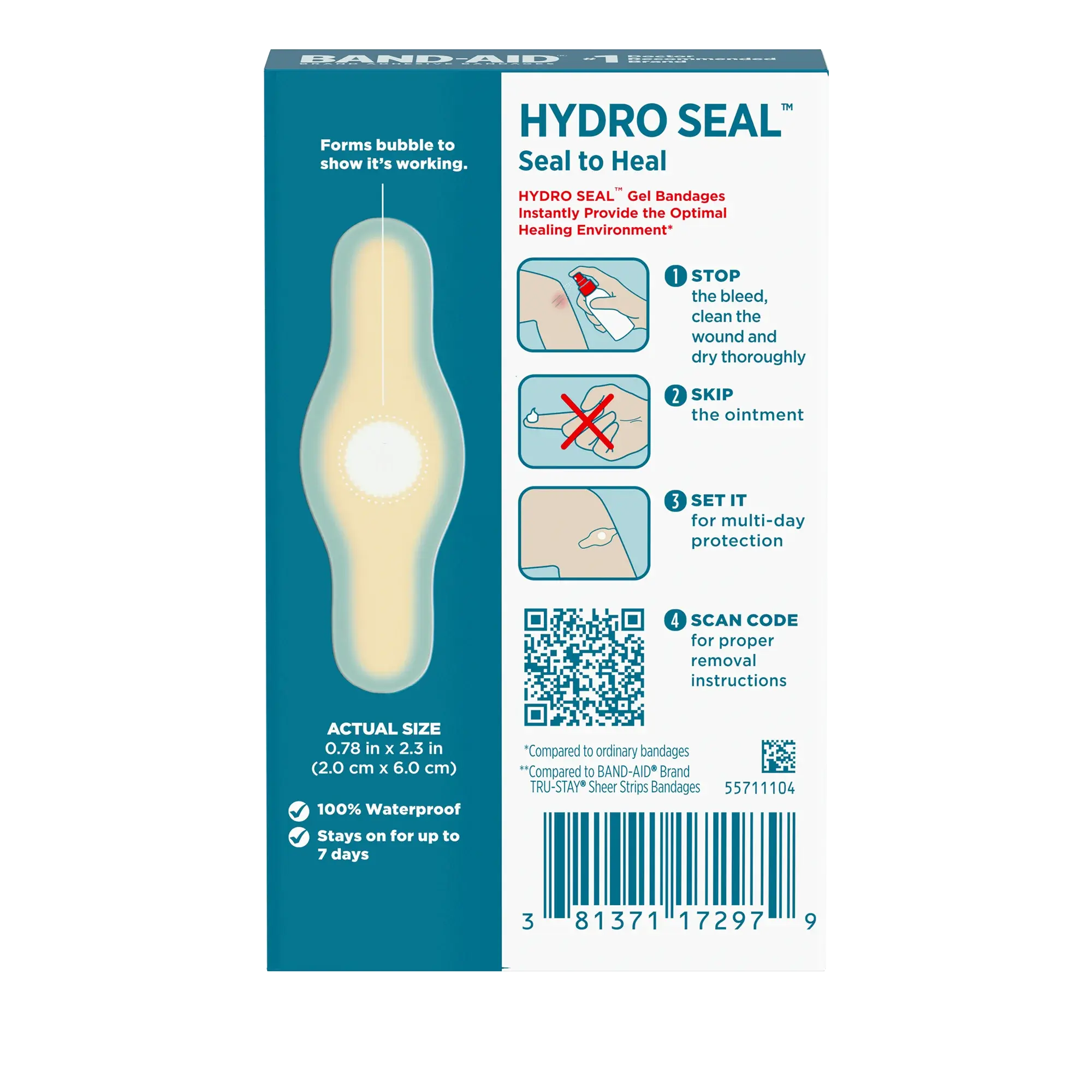 Back Pack shot of BAND-AID® Brand HYDRO SEAL® All Purpose Hydrocolloid Bandages