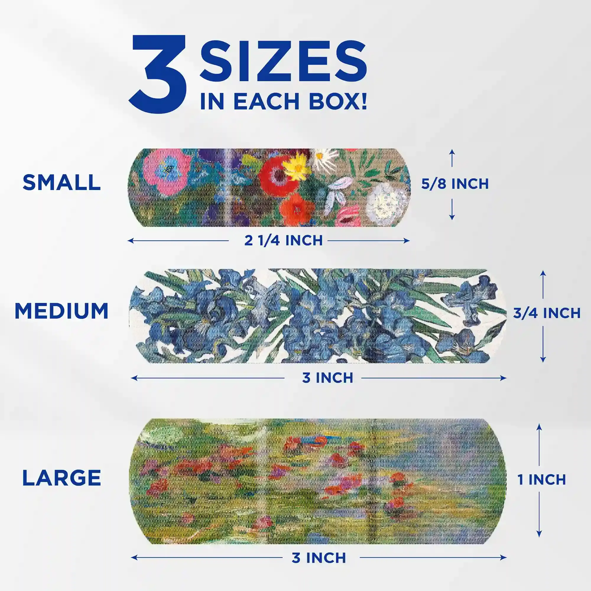 3 sizes of BAND-AID® Brand Adhesive Bandages, Paintings by Monet, Redon & Van Gogh, Assorted 50 ct