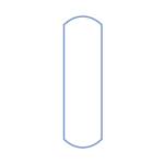 Illustration of a regular adhesive bandage strip measuring ¾”x 3” to 1 ¾” x 4”, ideal for minor cuts, scrapes, or burns.