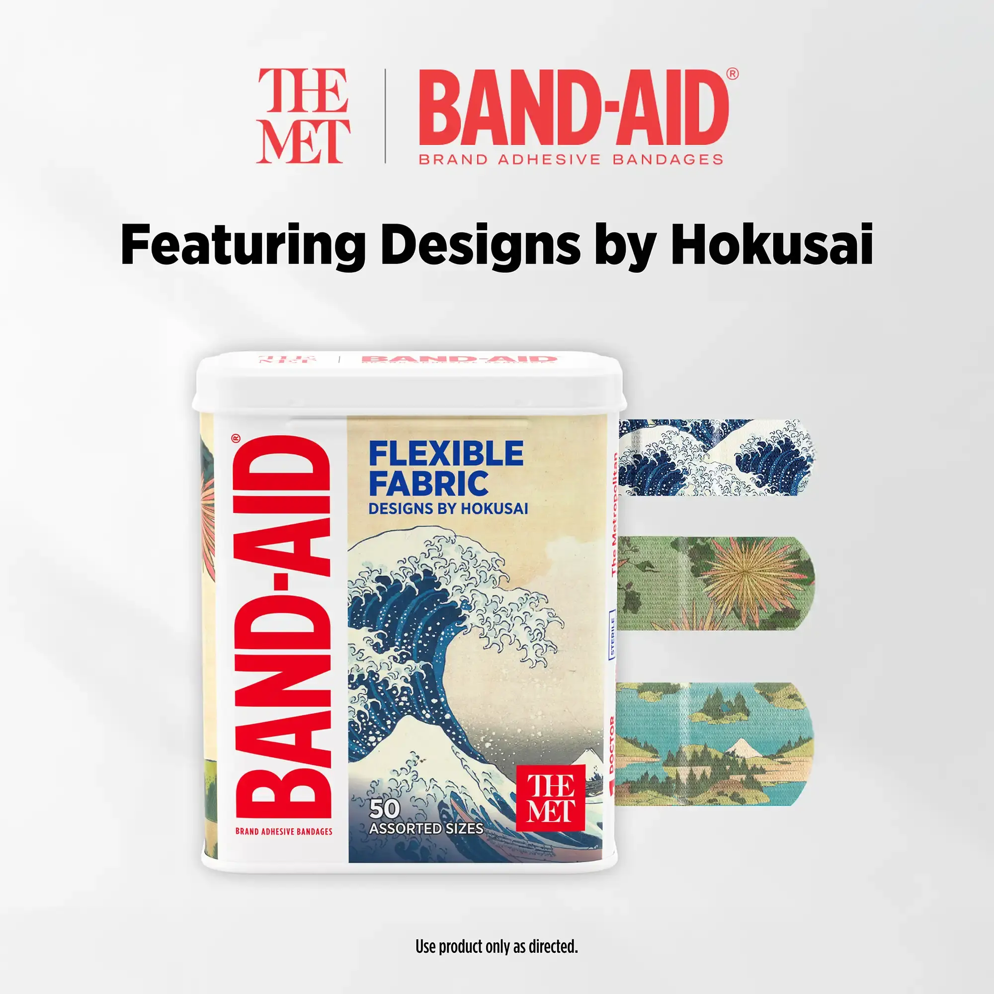 3 sizes of BAND-AID® Brand Adhesive Bandages, Designs by Hokusai