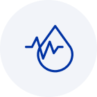 Icon of a drop of blood with a heartbeat line, indicating the importance of assessing injury severity and understanding bleeding sources.