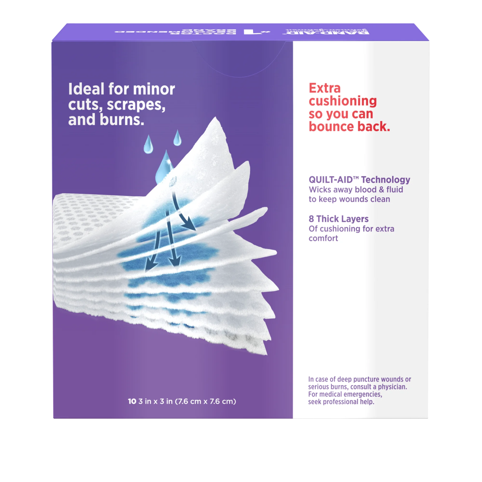 Back pack shot of BAND-AID® Brand CUSHION-CARE™ Gauze Pads