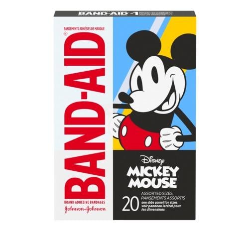 BAND-AID(R) Brand Vintage Mickey and Minnie Mouse Bandages, 20ct Front of Pack