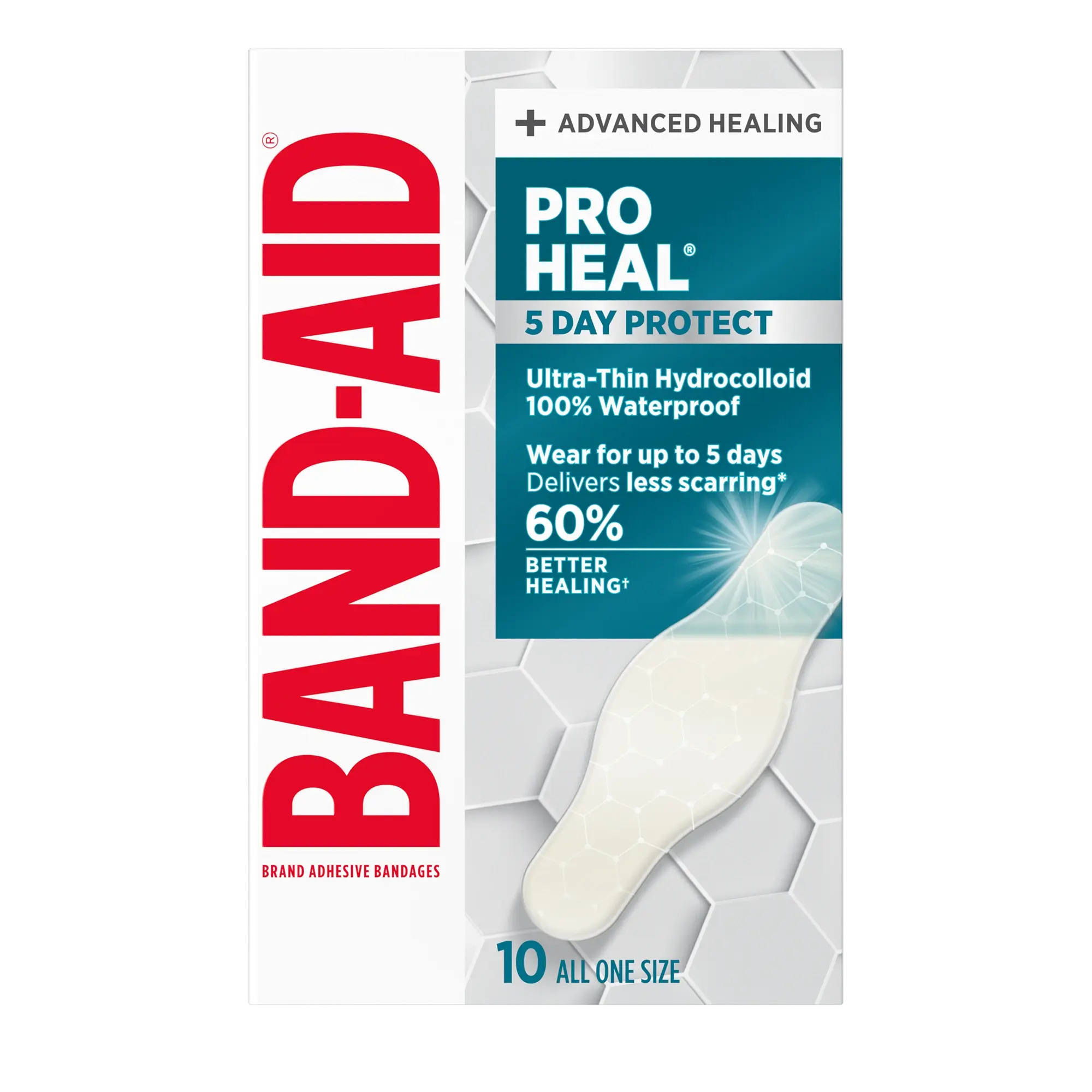 Front Pack shot of BAND-AID® Brand PRO HEAL® Adhesive Bandages 5 Day Protect 10ct