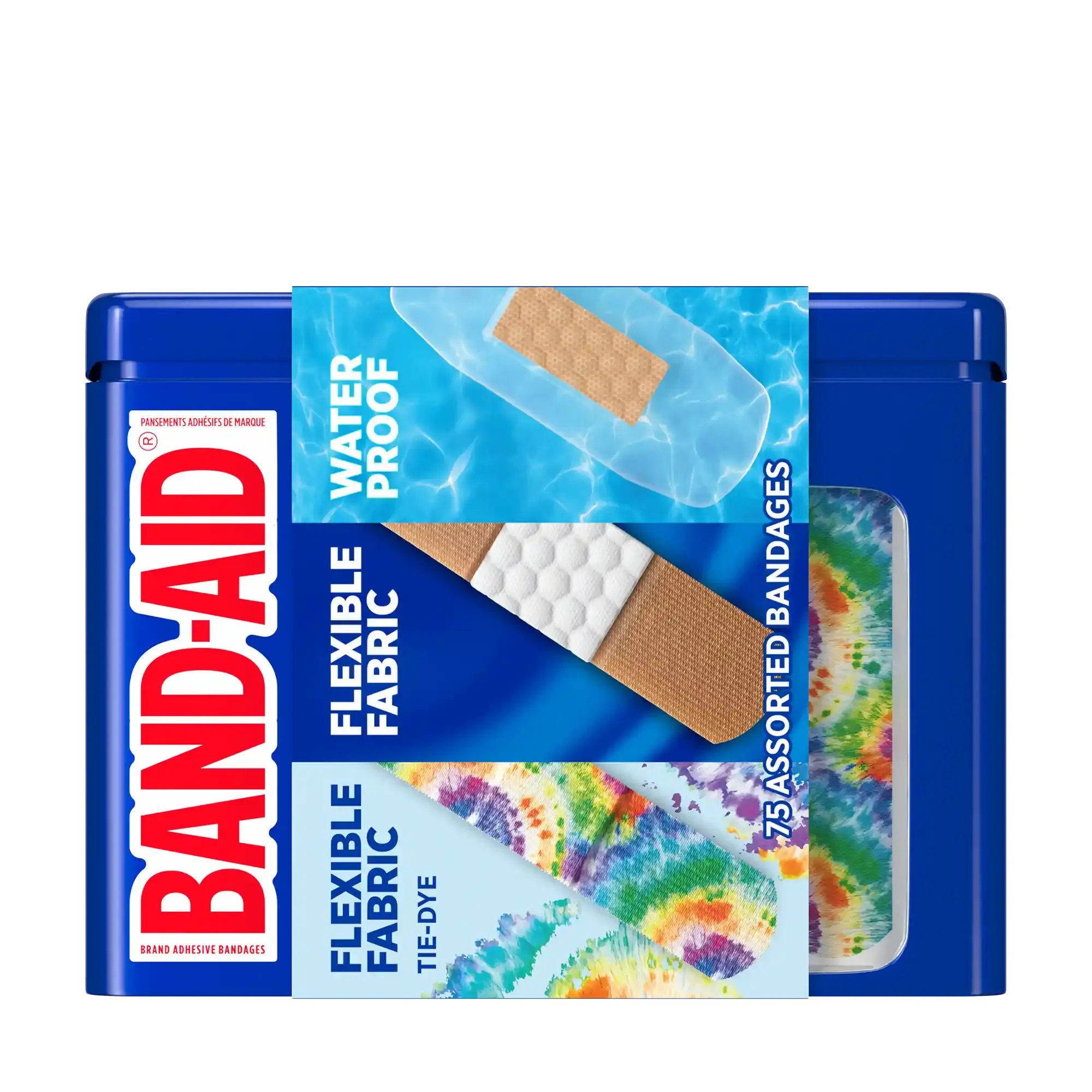 Front pack shot of BAND-AID® Brand Variety Pack, Assorted Tin 75ct