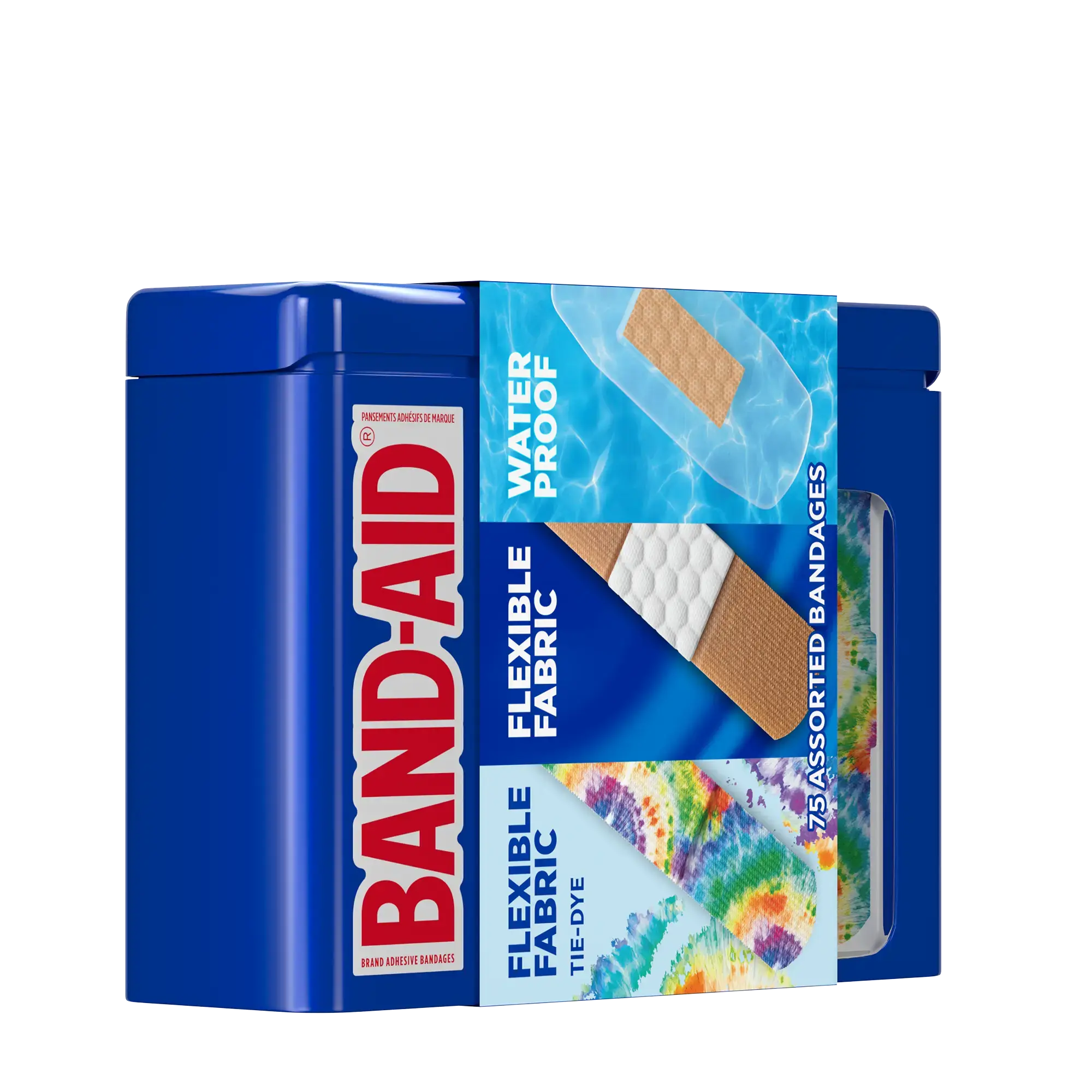 Side pack shot of BAND-AID® Brand Variety Pack, Assorted Tin 75ct