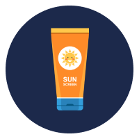 Illustration of a sunscreen's tube with a sun illustration on it, signifying the importance of using sunscreen to prevent heat blisters.