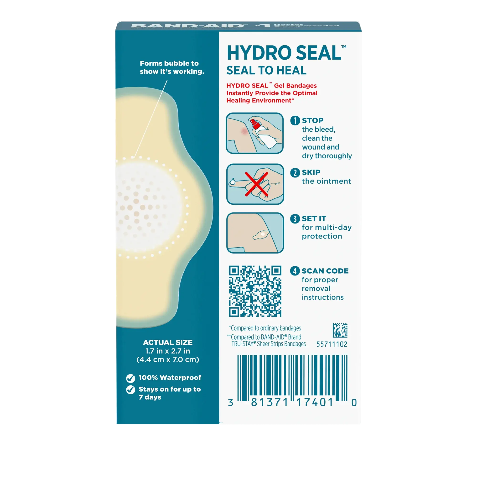 Back Pack shot of BAND-AID® Brand HYDRO SEAL® Large Hydrocolloid Bandages