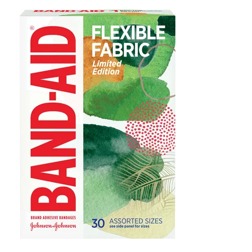 BAND-AID(R) Brand Adhesive Bandages Flexible Fabric Featuring Forest Prints, Front of Pack