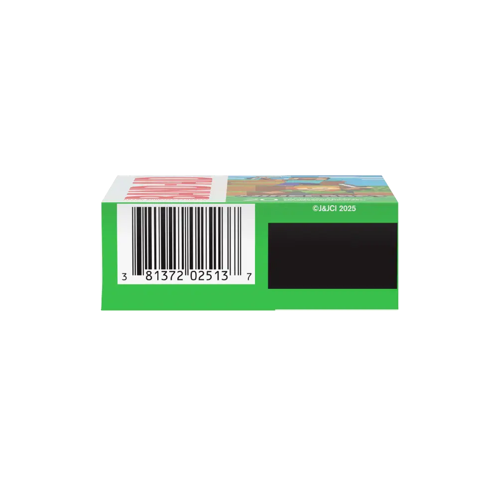 A close-up of a green box's rear, with a barcode, product details, and the copyright '©J&JCI 2025'.