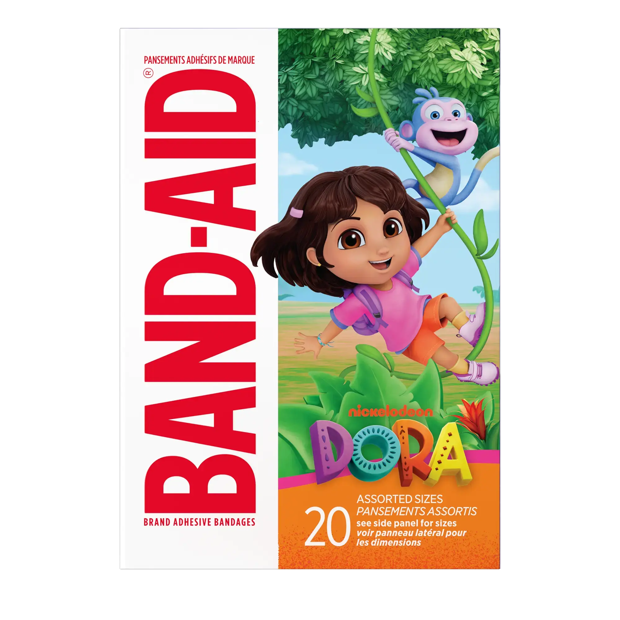 Front Pack shot of BAND-AID® Brand Bandages for Kids, Nickelodeon Dora 20ct