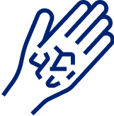 Icon of a hand with medical symbols indicating the need to see a doctor for wounds not healing properly.