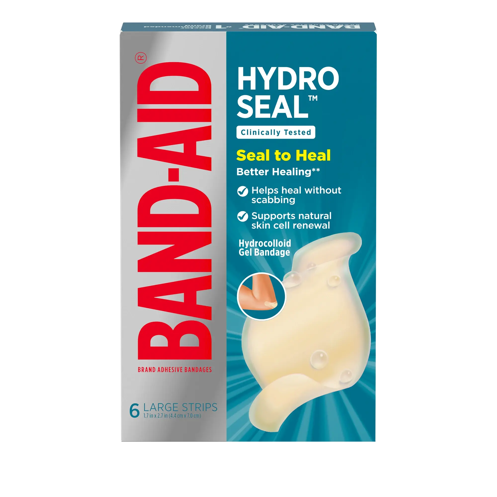 Front Pack shot of BAND-AID® Brand HYDRO SEAL® Large Hydrocolloid Bandages
